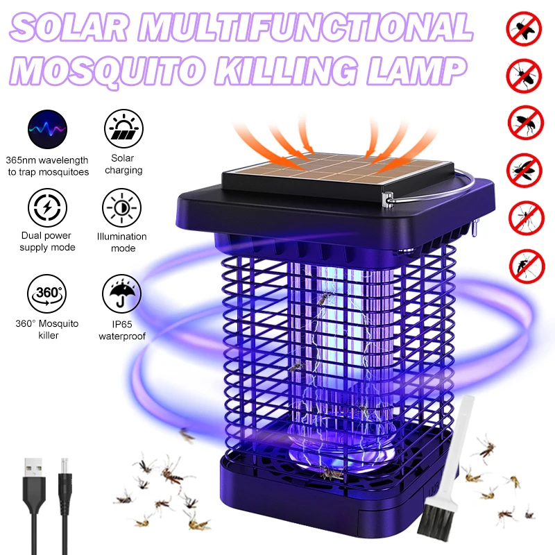 야외 태양열 모기 킬러 램프, 센서 포함, 전기 플라이 재퍼, 방수, 가정 정원, 모기 퇴치, 야간 조명 