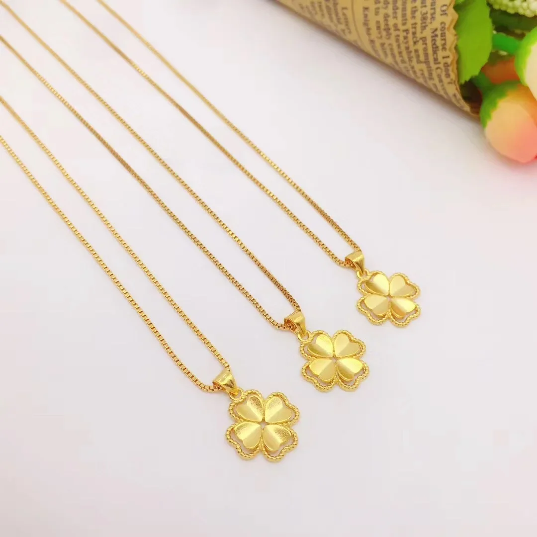 14 K Gold Color Women Pendant Necklace Fine Jewelry Genuine Solid Gold Color for Women Wedding Luxury Jewelry