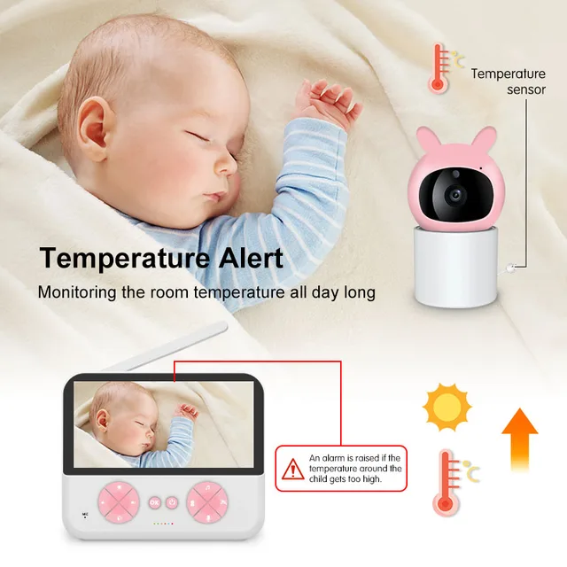 5 "HD baby monitor 3000mah large capacity 720P voice intercom temperature and humidity detection timing breastfeeding reminder 6