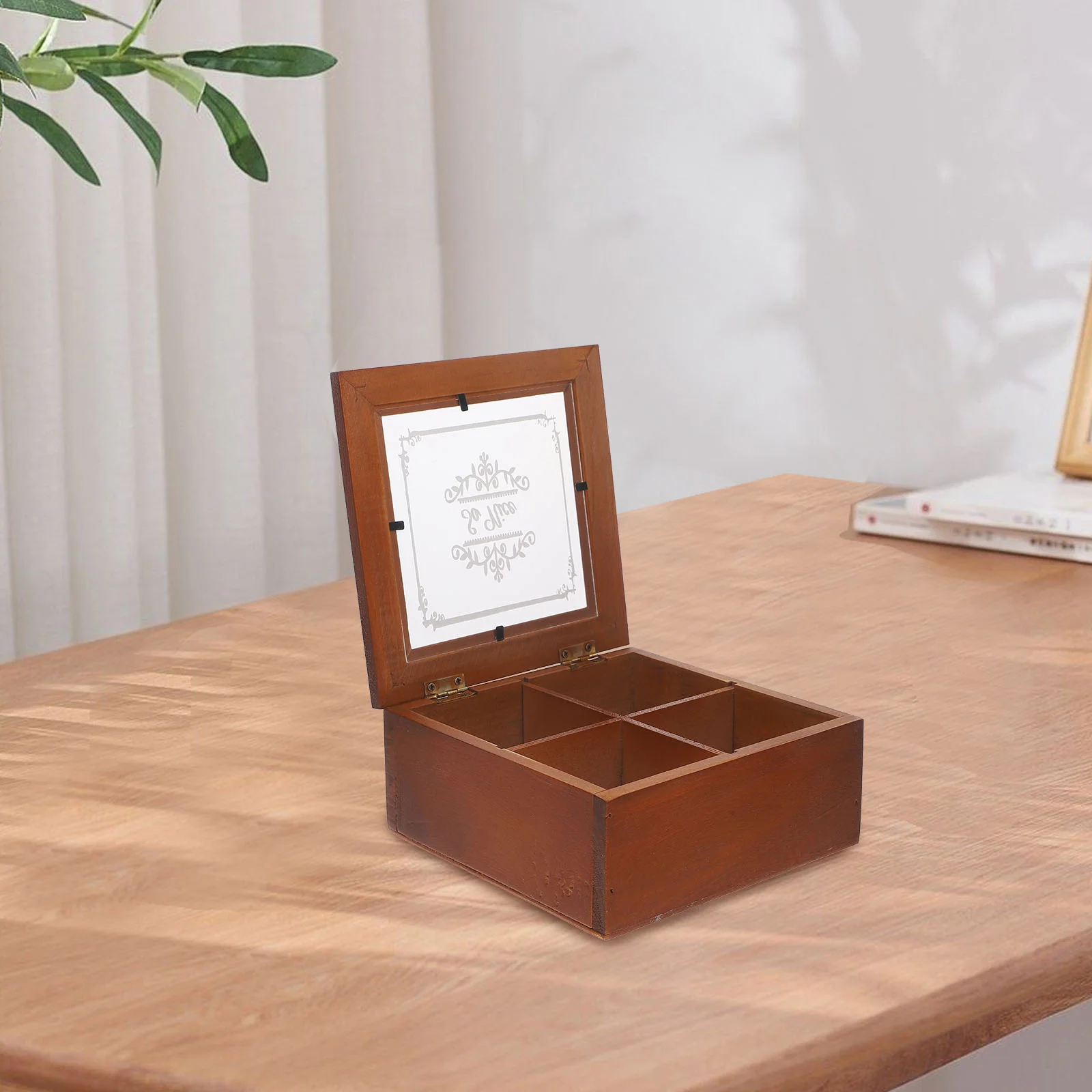 Wooden Jewelry Case Trinket Box Portable Jewelry Box Compartment 4-grids Jewelry Organizer