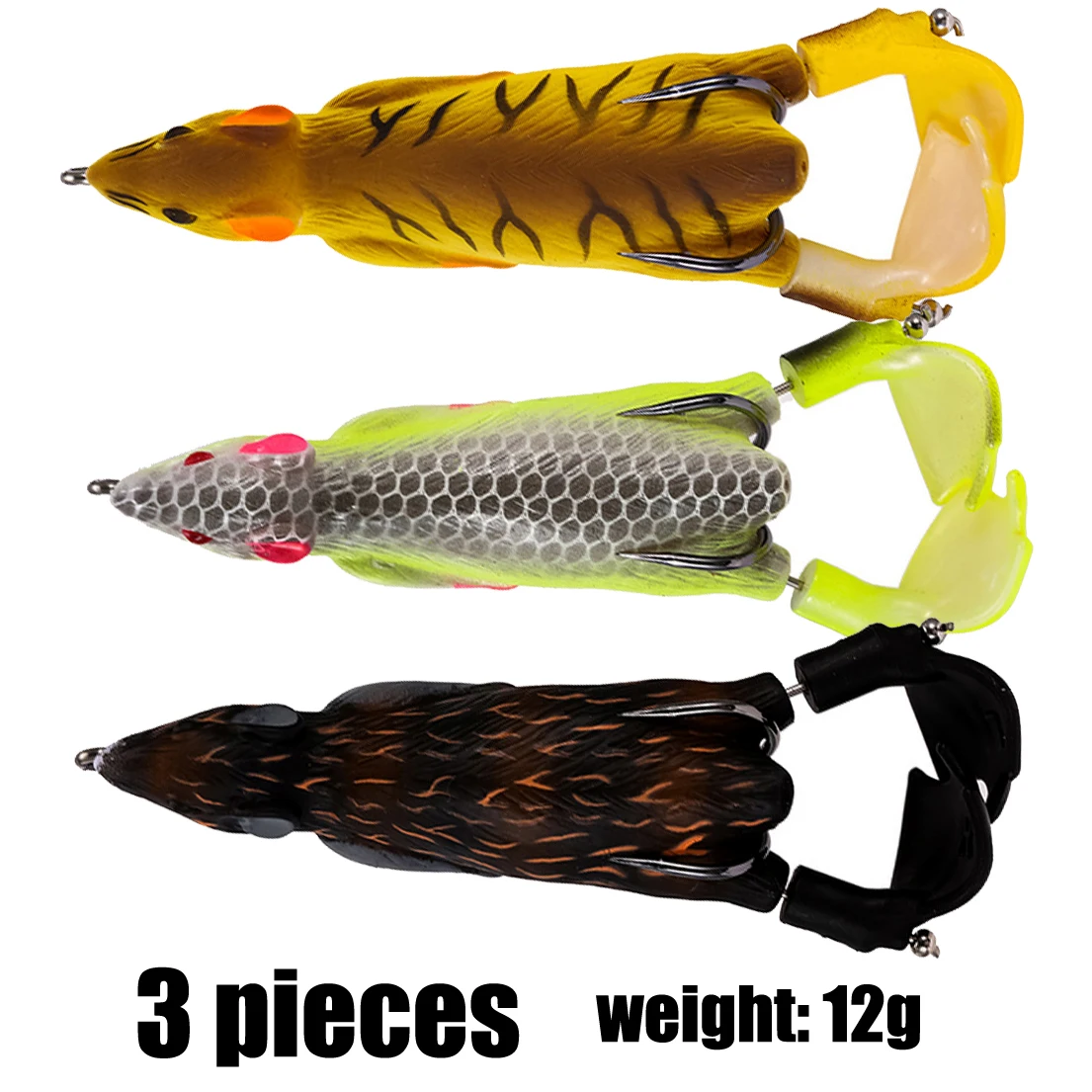 3pcs/lot Topwater Fishing Lures for Bass, Super Soft Hollow Rubber