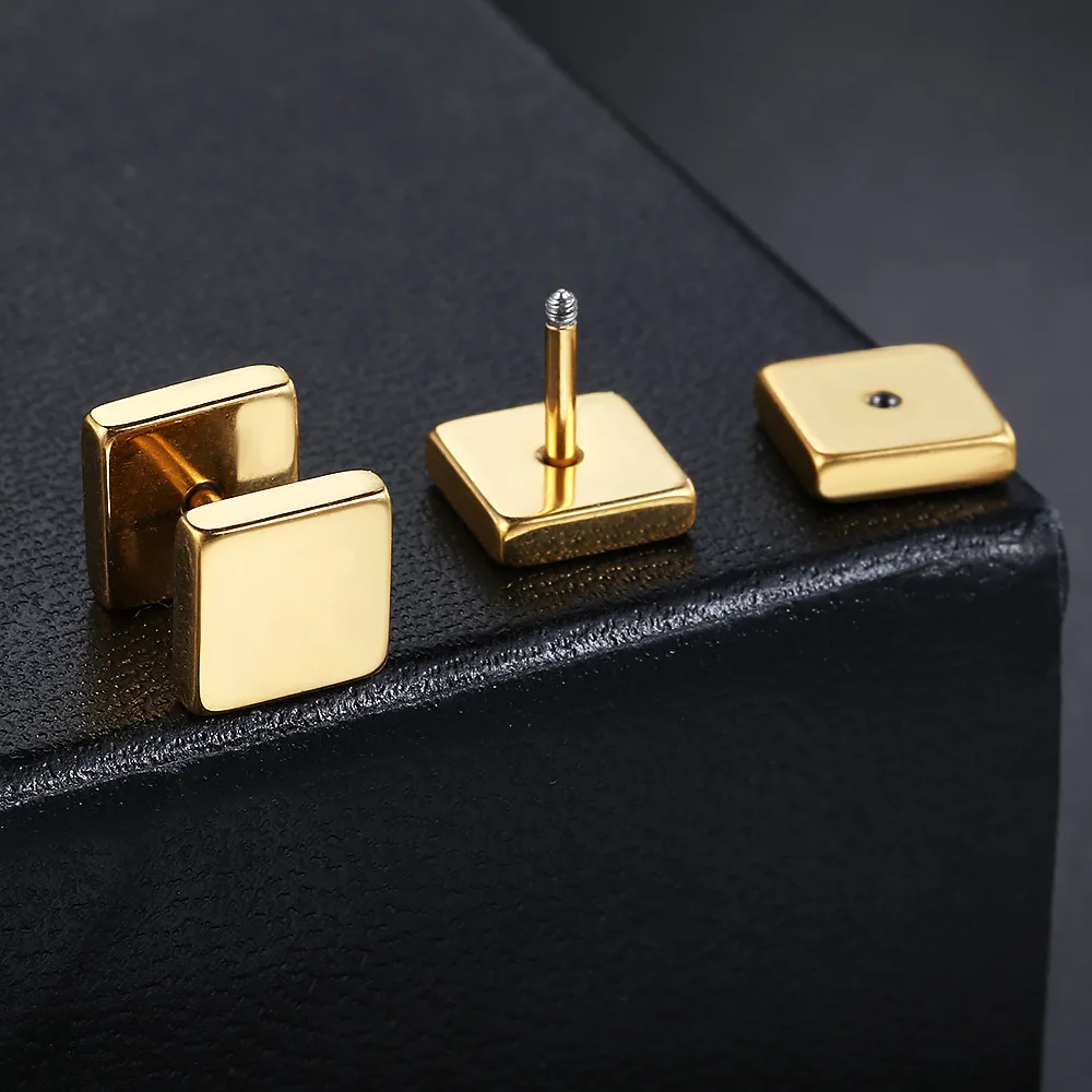 Hiphop Simple Style Triangle Square Earrings For Men Women Smooth Surface Gold Color Geometry Stud Earings Ear Jewelry Trendy