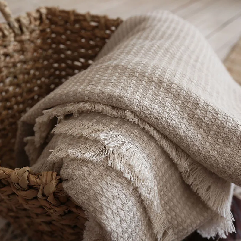 

Linen Cotton Blanket For Couch Pre Washed Breathable Super Soft Cozy Warm Lightweight Flax Linen Reversible Throw Blankets