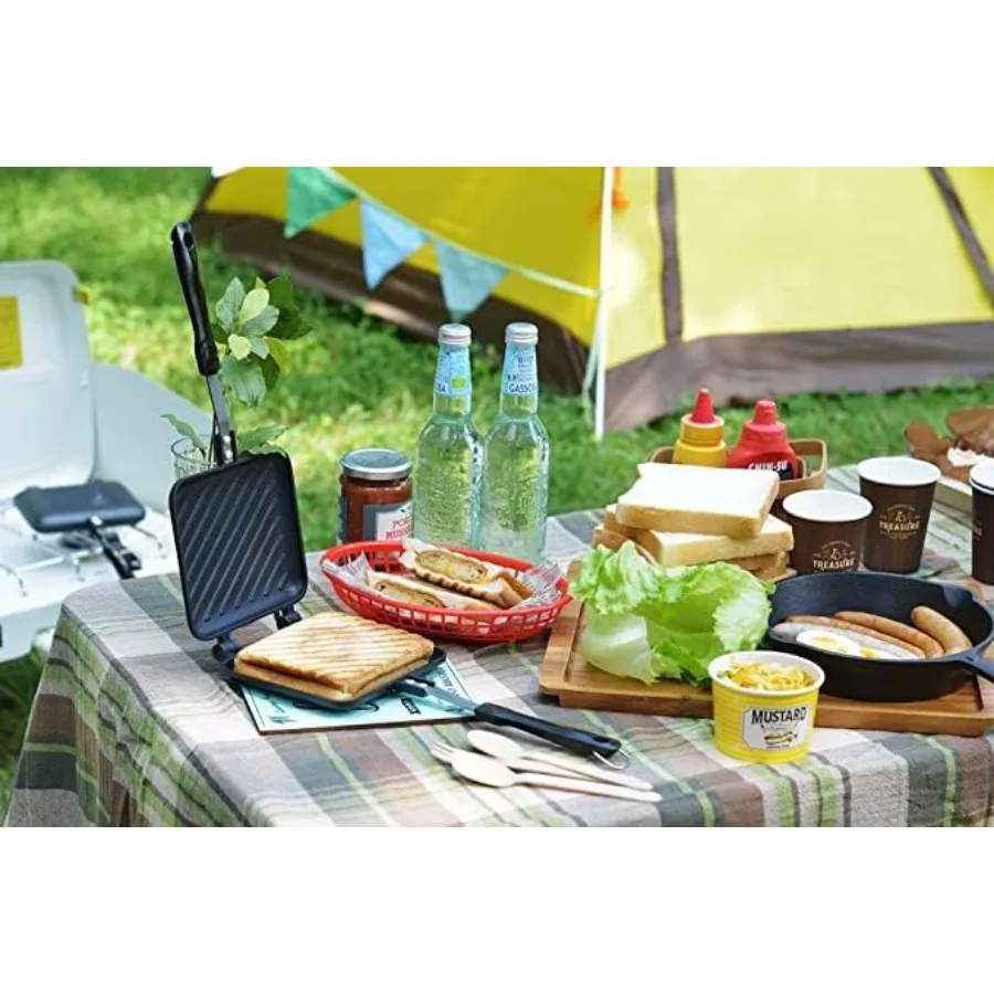 NonStick Panini Press Hot Sandwich Maker with Aluminum Flip Grill and Handle for Home Use and Outdoor Camping Adventures Ideal