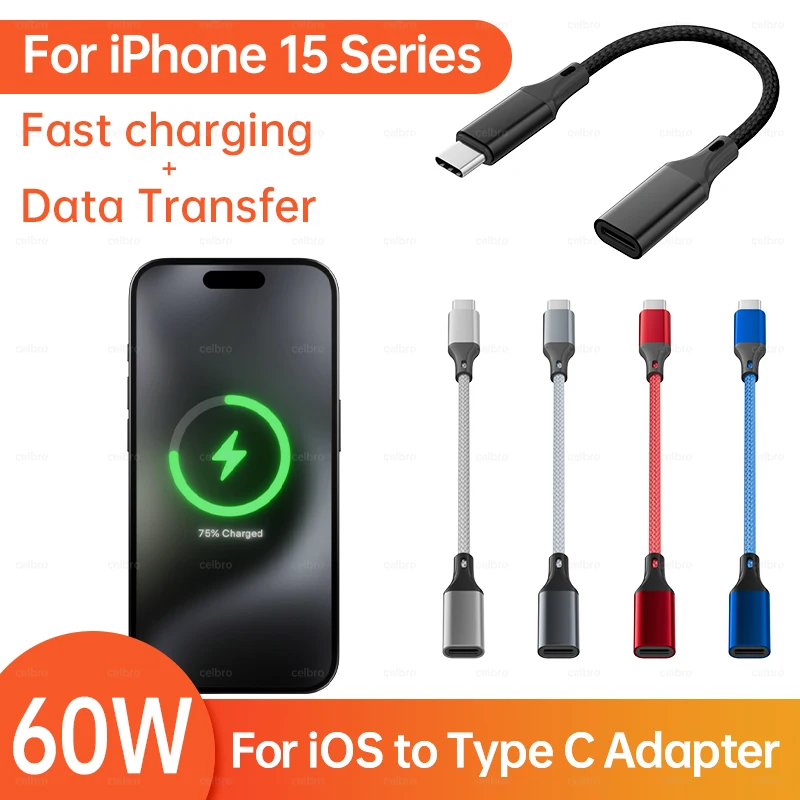 60W Charging Adapter For iOS lightning Female to Type C Male OTG Adapter  Cable For iPhone 15 Pro iPad Air Fast Charger Converter - AliExpress