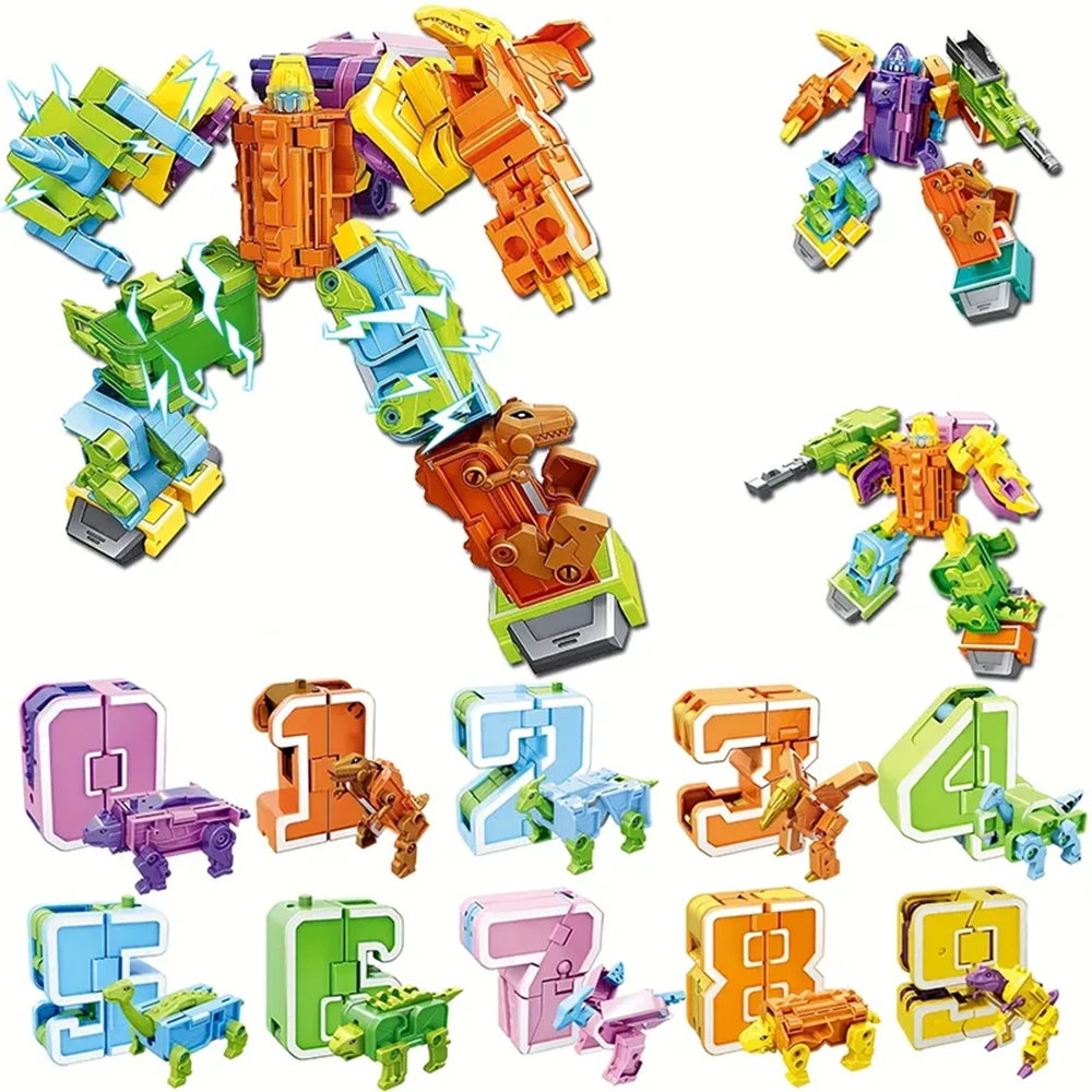 Number Dinosaur Robot Toys, Digit Bots Transformation Math Robot Toys for Kids Education