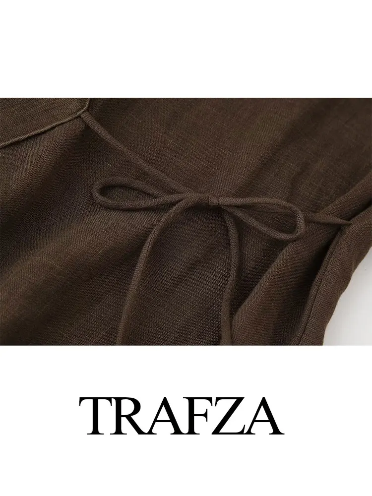 TRAFZA 여성용 리넨 단색 셔츠 세트, 벨트 가디건, 기모노 탑 + 하이웨이스트, 플리츠 팬츠 2 피스, 여름 패션