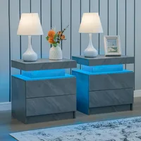 Grey Night Stand Set 2 Modern Bedside Tables with 2 Drawers Bedroom Night Stands Set of 2 LED Night Stand for Bedroom 1