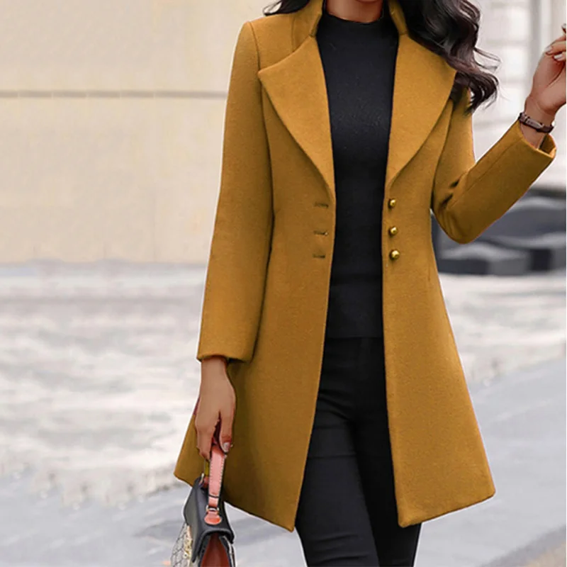 New Autumn Winter Women Fashion Pure Color Coat Warm Outwear Slim Leisure Clothing for Womens Trench Coat for Women