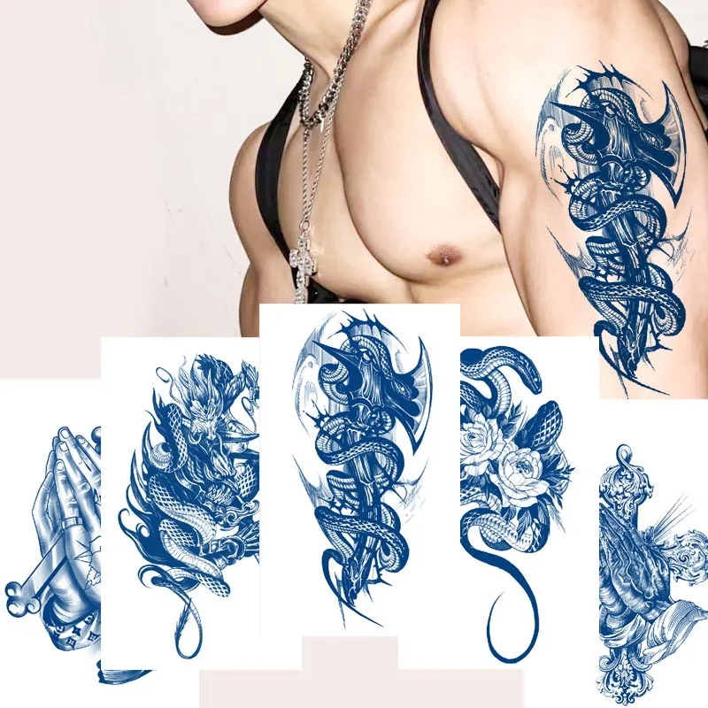 

Juice Lasting Ink Tattoo Body Art Waterproof Temporary Tattoo Stickers Snake Dragon Cross Tattoo Arm Fake Butterfly Rose Tattoo