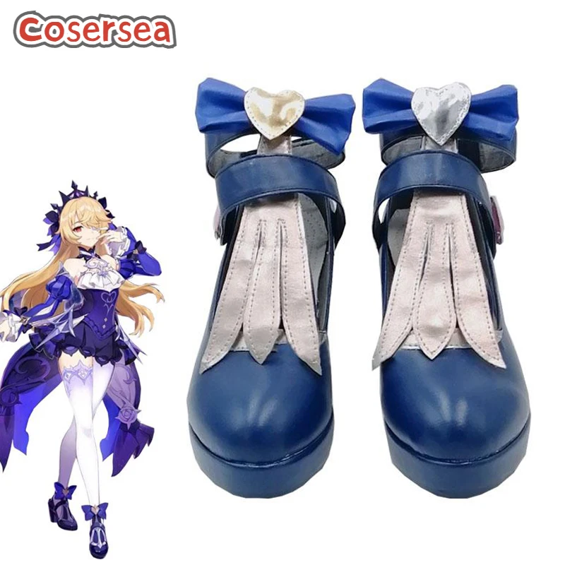 

Cosersea Game Genshin Impact Fischl Cosplay Shoes Female Or Male High Heels Women Blue PU Leather Summer Shoes