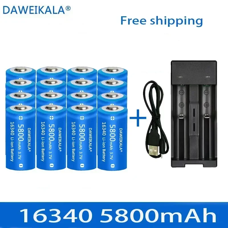 Rechargeable Battery 3.7V 16340 CR123A Li-ion 5800mAh For Laser Pen LED Flashlight Security Camara