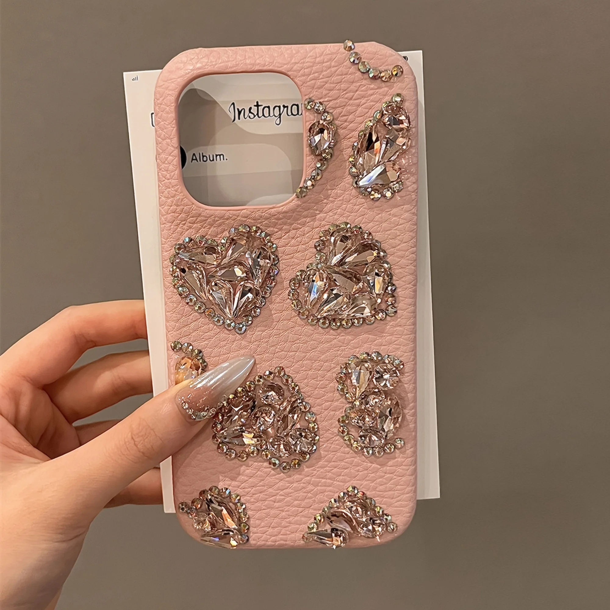Iphone Case Phone Case Lychee Print Love Rhinestone for iPhone 11 12 13 14 15 Pro Max