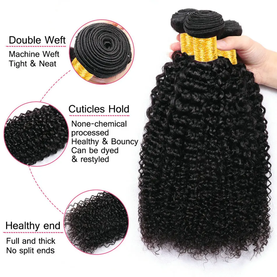 Kinky Curly Human Hair Bundles Indian Hair Curly Weave Extensions 10-30 Inch Double Machine Weft Kinky Bundles Remy