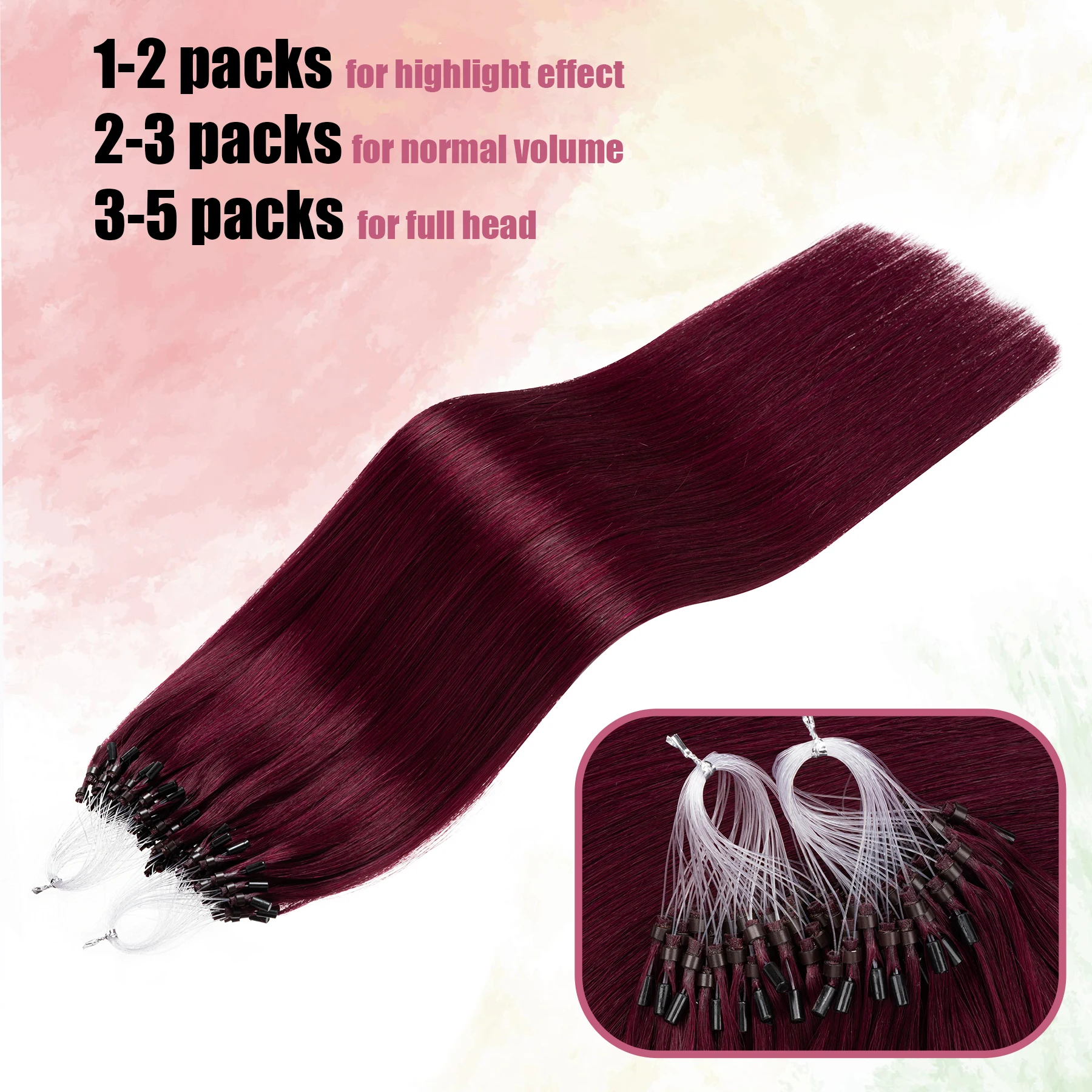Senmy Micro Loop Human Hair Extensions Real Human Hair Micro Link #99J Wine Red Beads Extensions 1g/s 50g