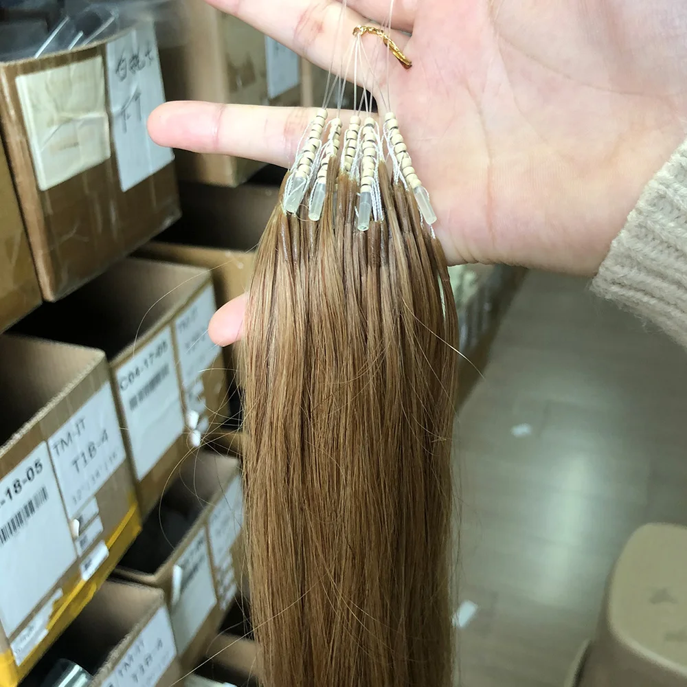 8D Micro Bead Human Hair Extensions 100% Human Hair Natural Brown Invisible Silicone Nano Ring Micro Bead Extensions