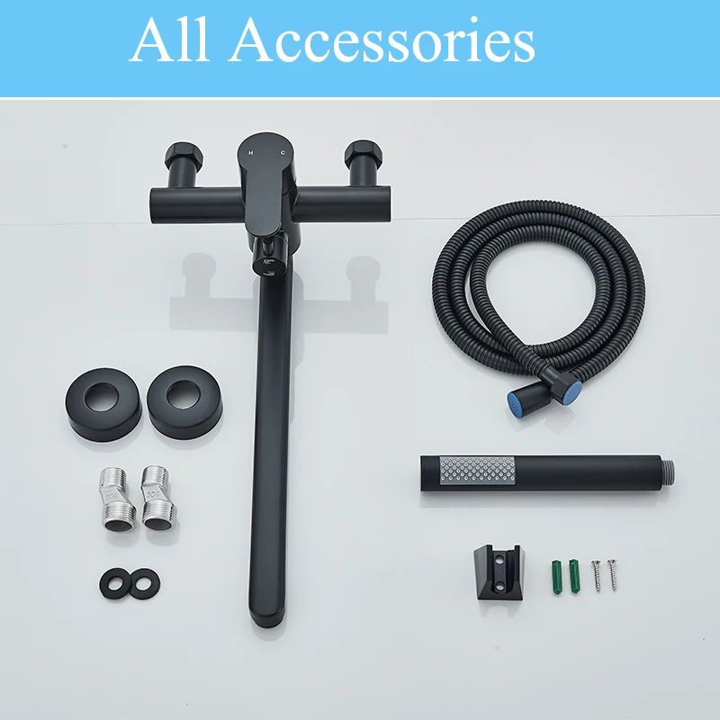 Long Spout Bathtub Shower Faucet Hot and Cold Water Mixer Swivel Tub Spout Wall Mounted Bath Tap  2-ways Water Outlet Crane 6