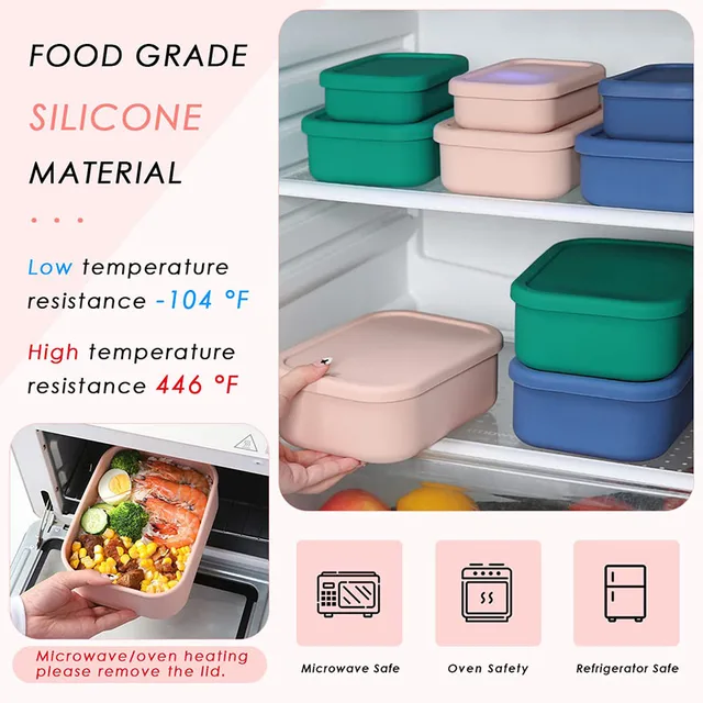 Boîte à lunch Bento réutilisable et résistante aux fuites Contenant en silicone rigide pour adultes et adolescents Contenant de préparation de repas sans BPA 2