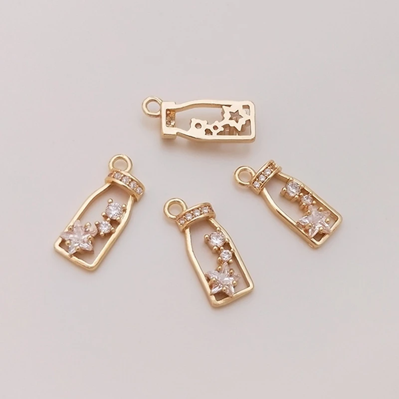 

14K Color Retention Real Gold Plated Copper 6*15MM Zircon Bottle Pendant Charms DIY Findings Jewelry Making Accessories