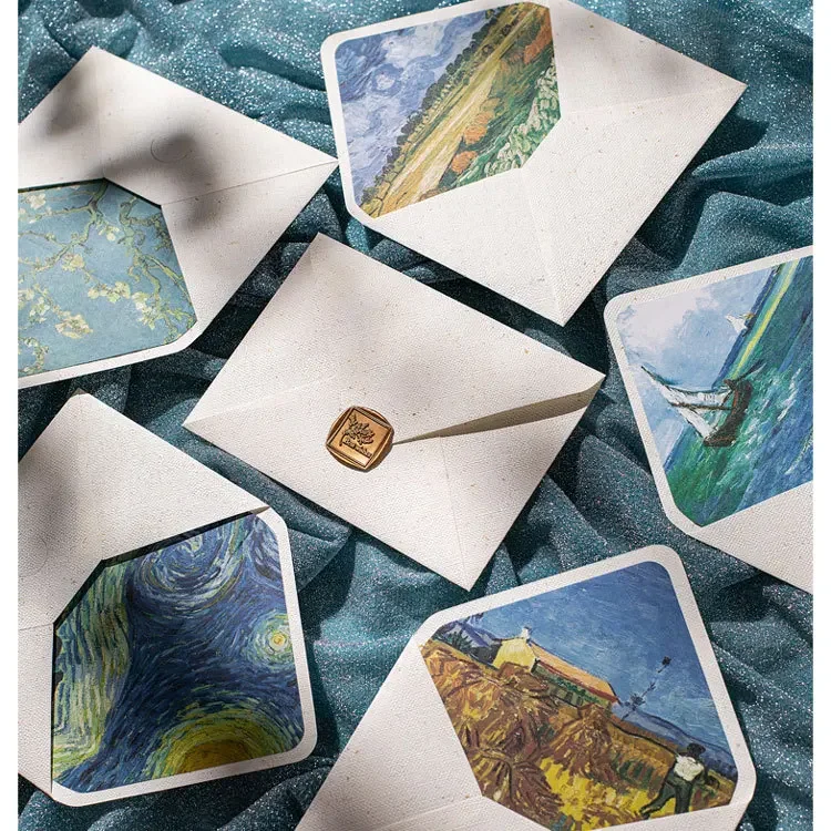 10 pcs/batch 17.5 * 12.5cm exquisite vintage Van Gogh oil paintings, small and fresh, high-end plant-based, forest lace lining