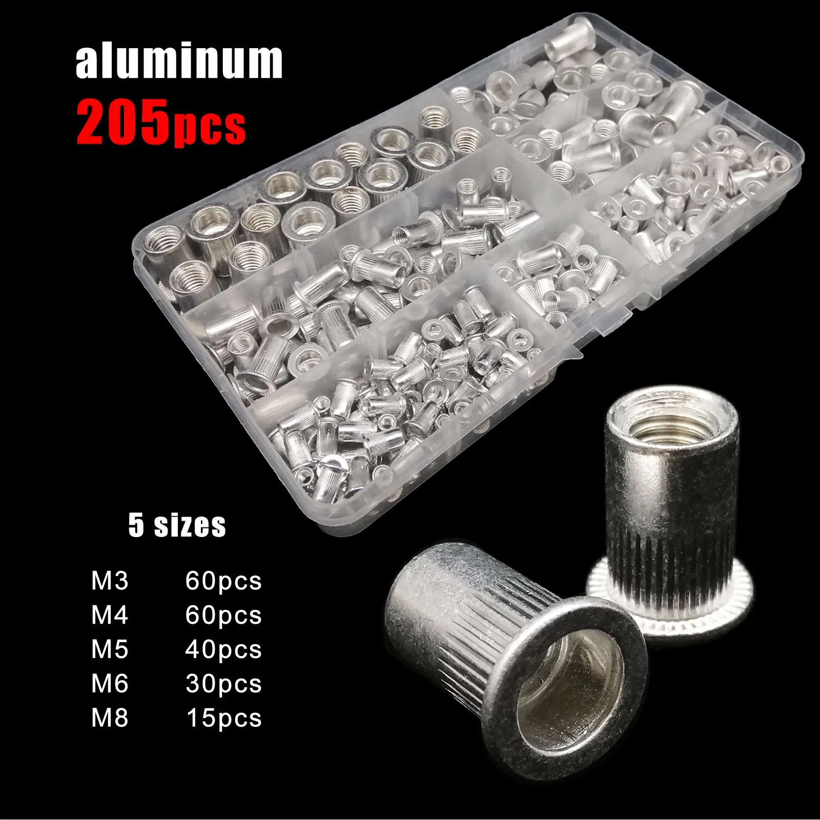 Mix Size 304 Stainless Steel Aluminum Carbon Steel Flat Head Rivet Nut Insert Rivnut Nutsert Set Kit 70/205/402pc M3 M4 M5 M6 M8 rivet nut