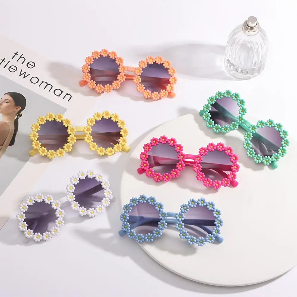Süße Gänseblümchen-Sonnenbrille für Kinder, runde Blumen-Sonnenbrille, Kinder, Outdoor-Sonnenschutz, modische Sommerparty_voghion.com