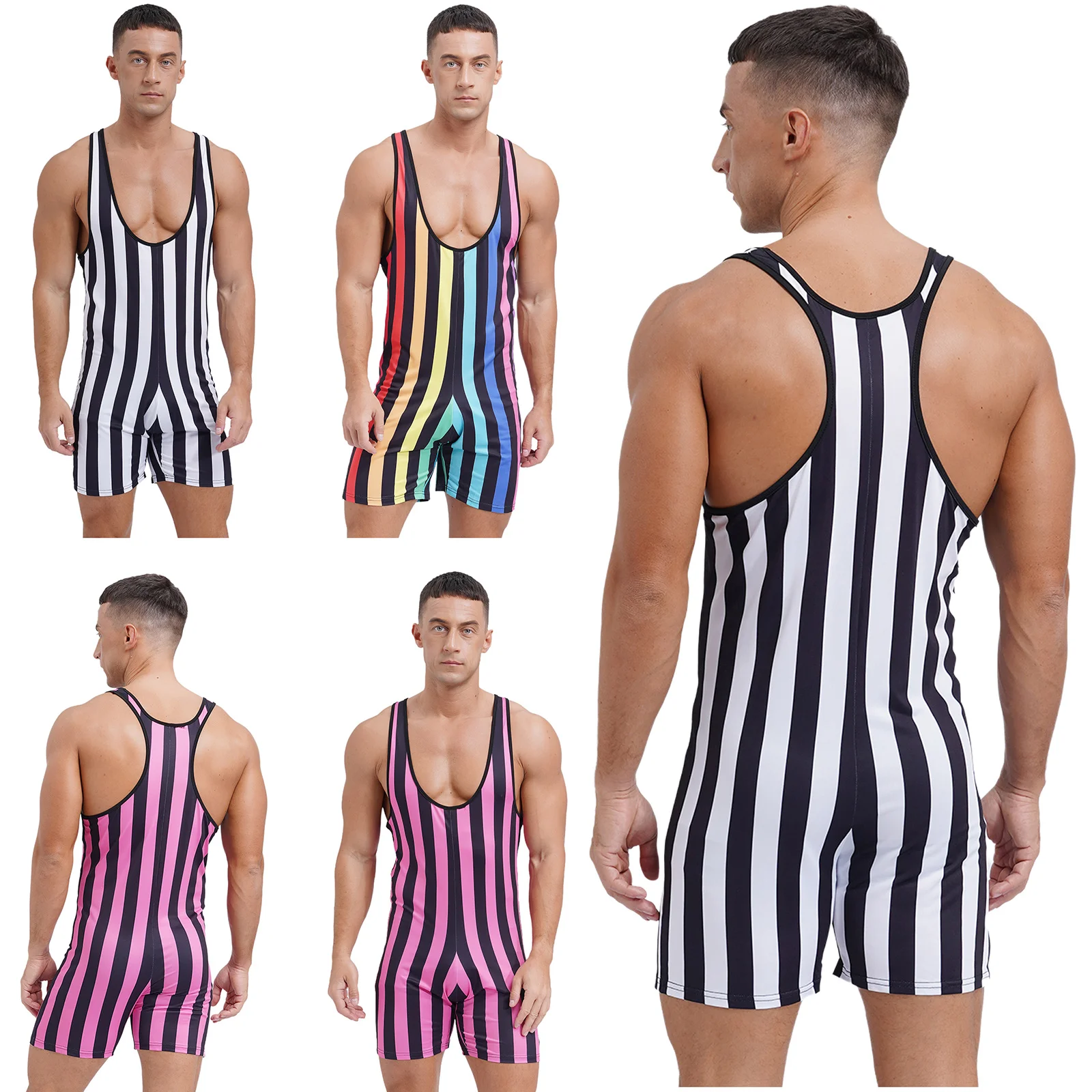 Men's Athletic One Piece Swimsuit for Triathlon Wrestling men swimsuit