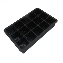 Premium Silicone Ice Cube Mold Tray - Large 15 Grid, Non-toxic & Durable (Black)