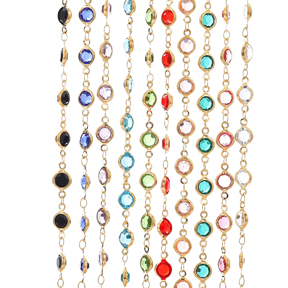 1 metr 6mm kolorowe kryształowe koraliki ozdobiony paciorkami łańcuch szklane koraliki złoty naszyjnik KC dla akcesoria rzemieślnicze do robienia biżuterii