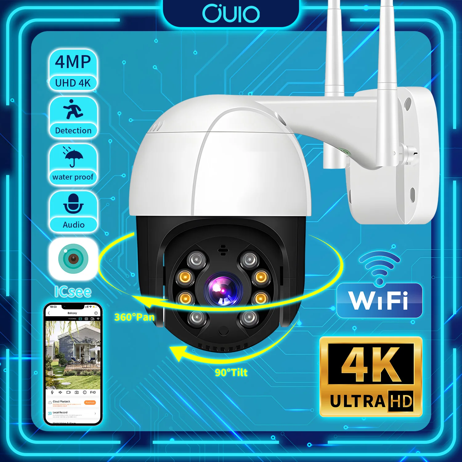 

HD 4K 4MP WIFI PTZ IP Camera Video Surveillance Vigilancia Security Protection 360° Smart Human Detection 2-Way Audio Waterproof