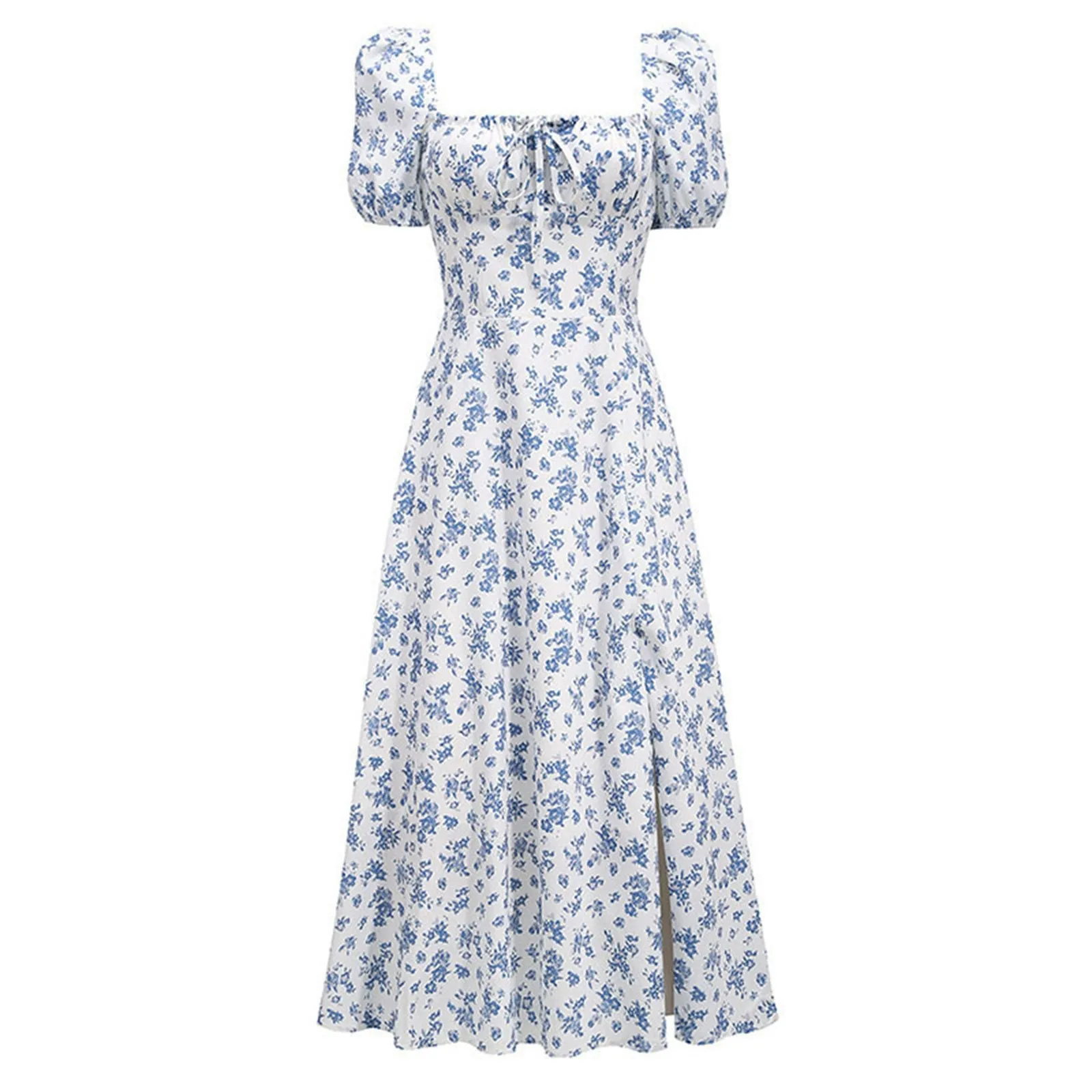

Split Maxi Dress Women's New Summer Women's Temperament Printed Split Puff Sleeve Dress Casual Maxi Long Dresses for Women