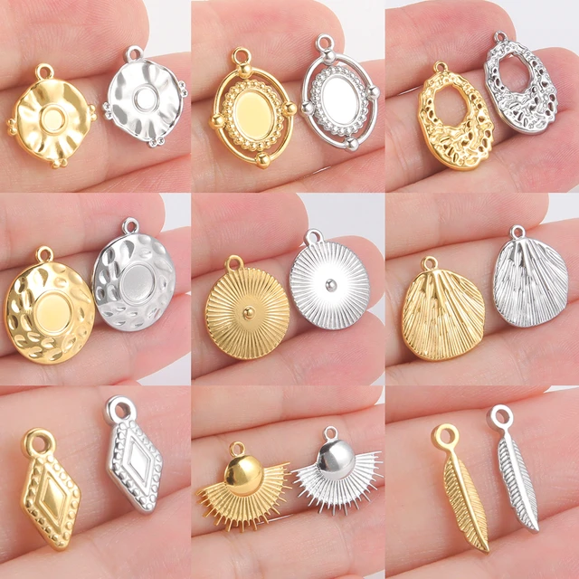 Stainless Steel Charms Jewelry Making  Feather Stainless Steel Charms -  5pcs - Aliexpress