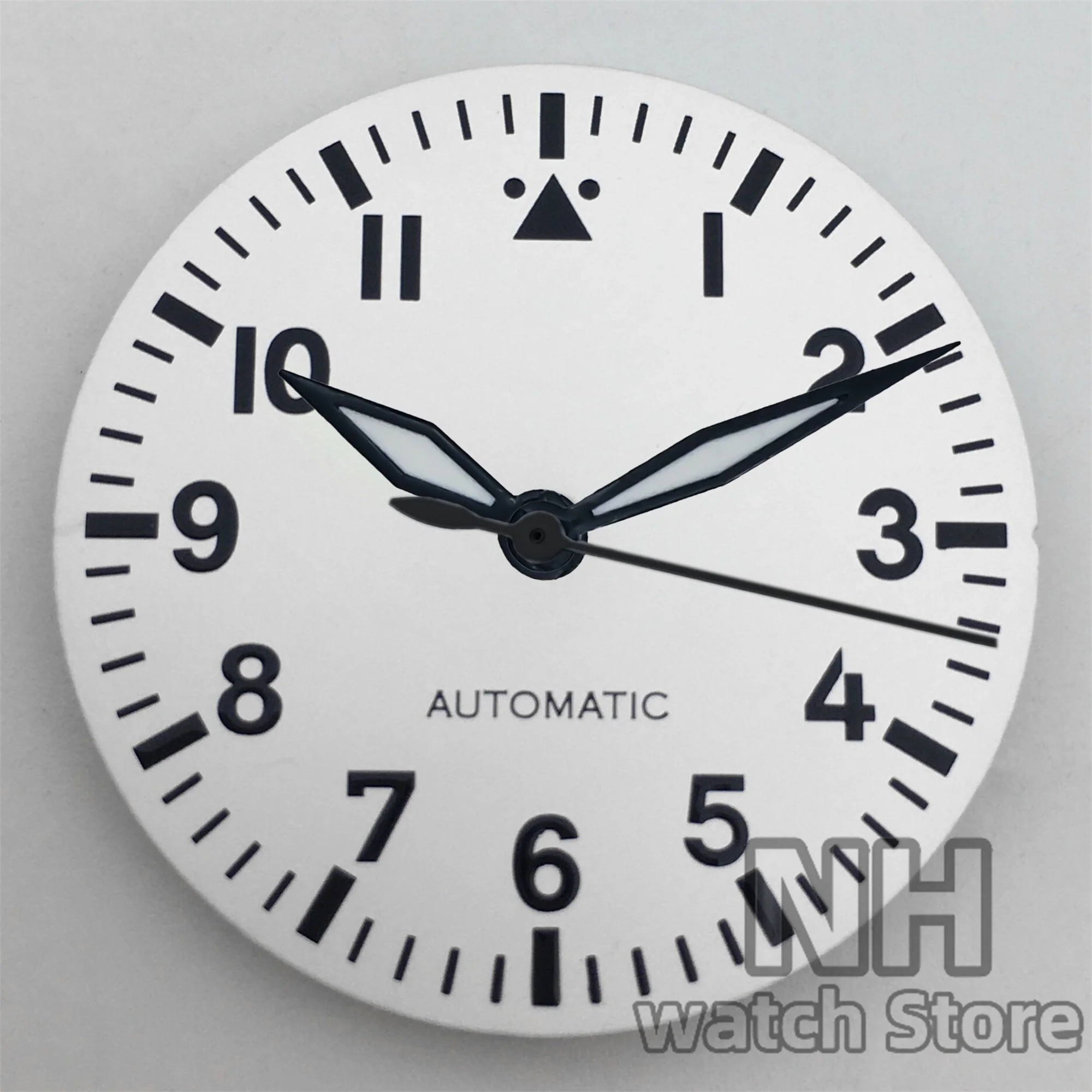 Pilot Style Watch Dial with Luminous Black, Green, and White Accents