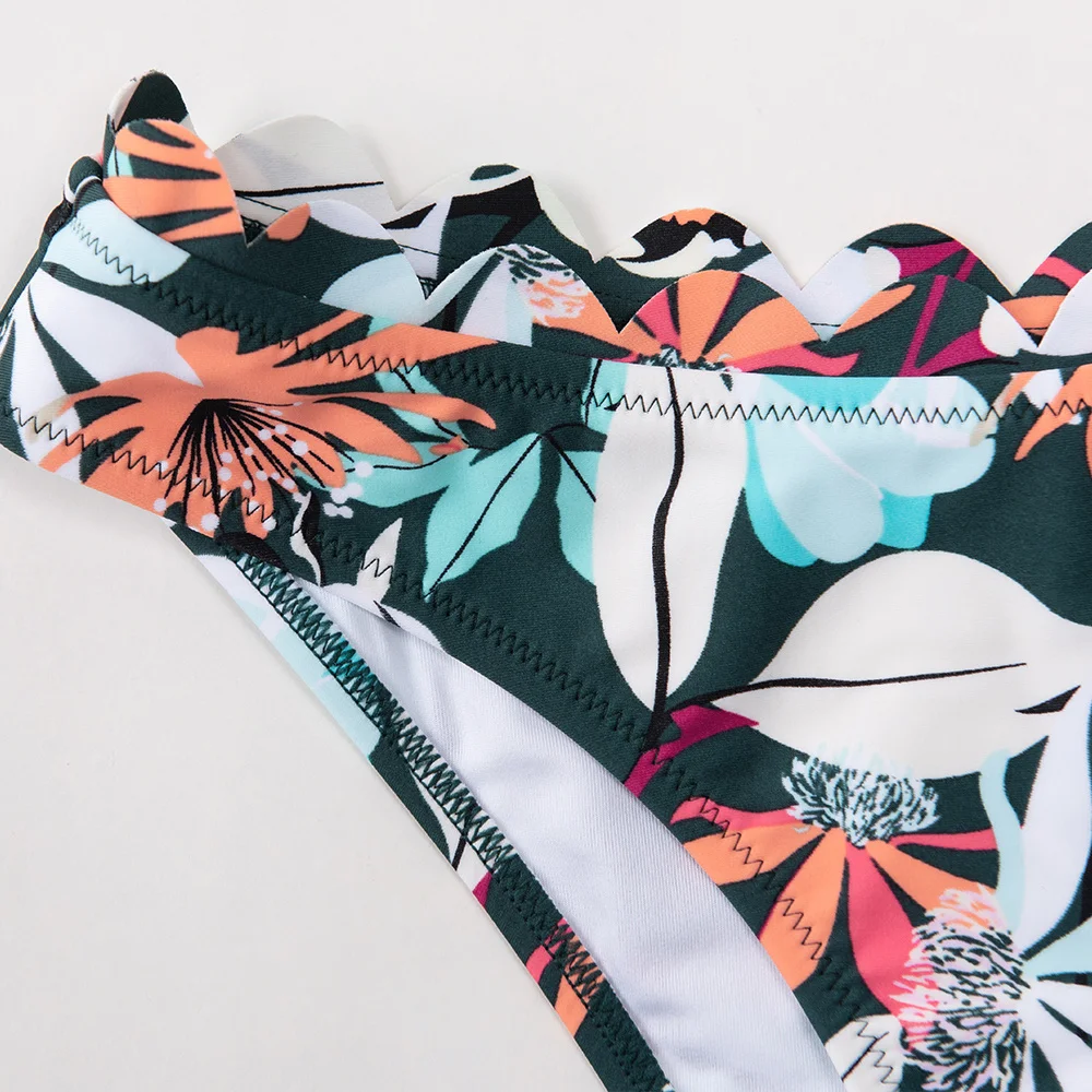 CUPSHE Nette Green Floral Scalloped Bikini Sets Frauen Sexy Solide Low-taille Zwei Stück Badeanzug 2023 Strand Badeanzüge bademode