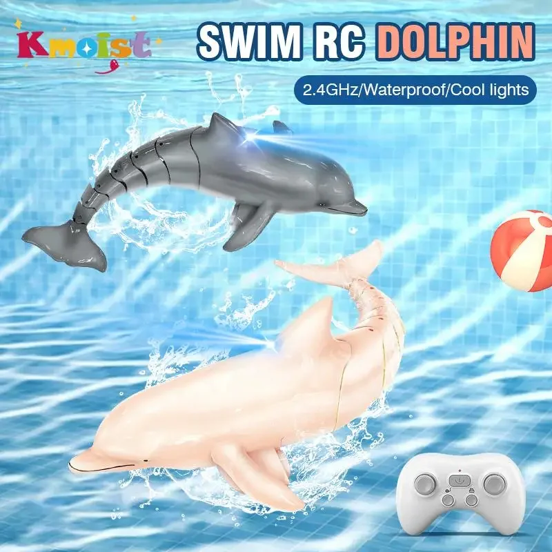 2.4G Rc Dolphin Fish Toy Light Water Pool Electric Waterproof Remote Control Swimming Animal Toys for Boys Kids Christmas Gift Remote Control Fish Toys