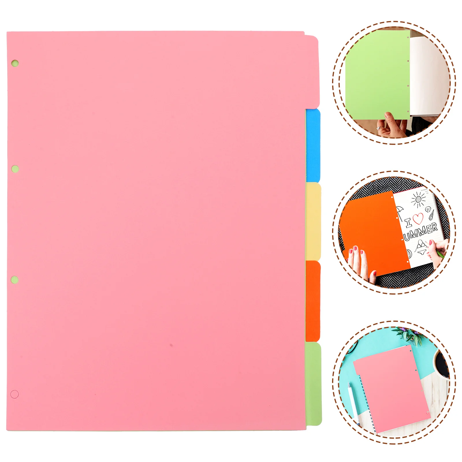 

2 Sets Colored Binder Dividers 4-holes Loose Leaf Notepad Tabs Dividers Practical Notebook Index Pages A4