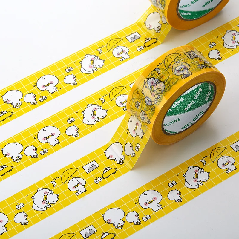 

Cartoon Duck Printed Sealing Tapes Yellow Plastic Packing Tape Gift Decorative Sticker Logistics Express Package 4.5cm x 100M