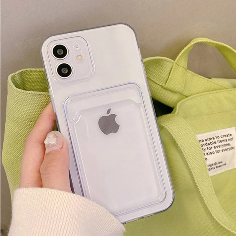 Universal Transparent Silicone Card Pocket Wallet Phone Case, Soft Protective Cover