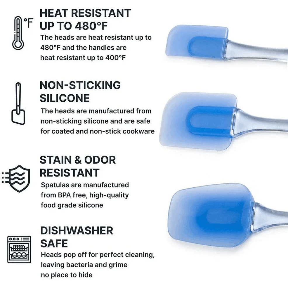 Walfos 3pcs Heat-Resistant Silicone Spatulas Spoon Baking Pastry Scraper Baking Spatula