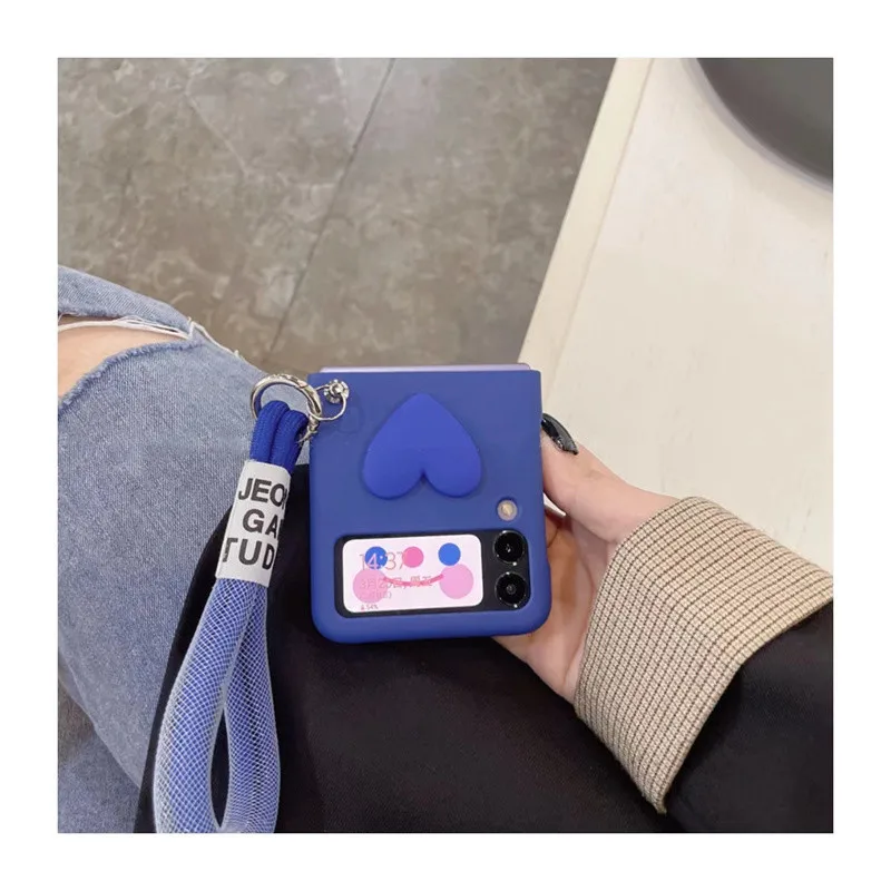 Ins Wind Blue Love Custodia Per Telefono Con Bracciale Femminile Per Samsung Galaxy Z Flip 4 Z Flip 3 5G Zflip4 Z Flip Hand Chain Cover Coque