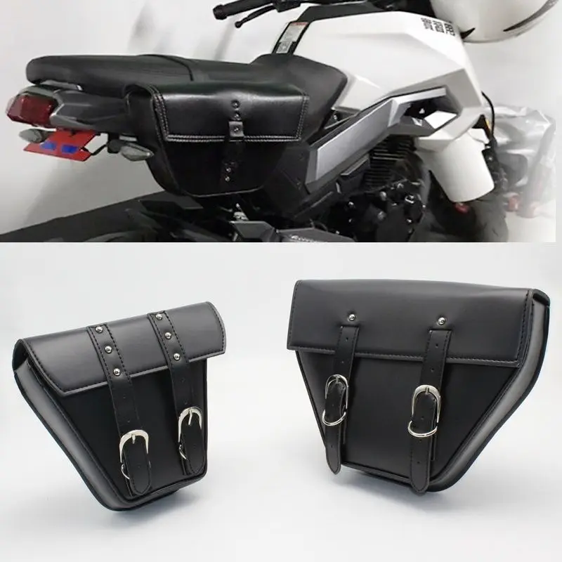 

Triclicks Universal PU Leather Motorcycle Saddlebag Motorbike Storage Tool Bag Luggage Side Pouch For Harley Cafe Racer Honda