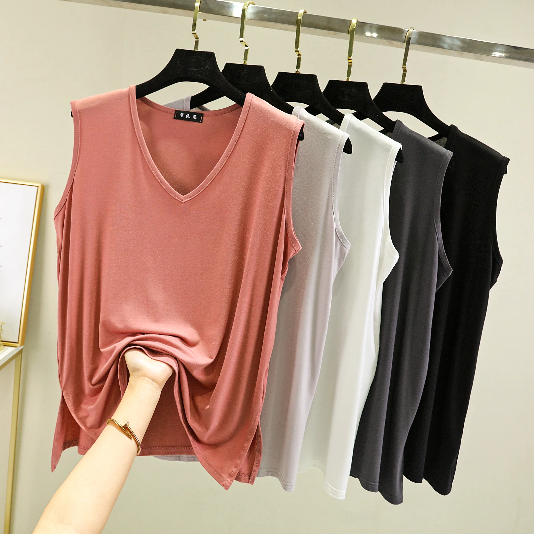 plus Size V-Ne Modal Tank Top Svel Loose Fit Thin Sle Home Clothes Summer Faion Women's T-irt July Deer Brand