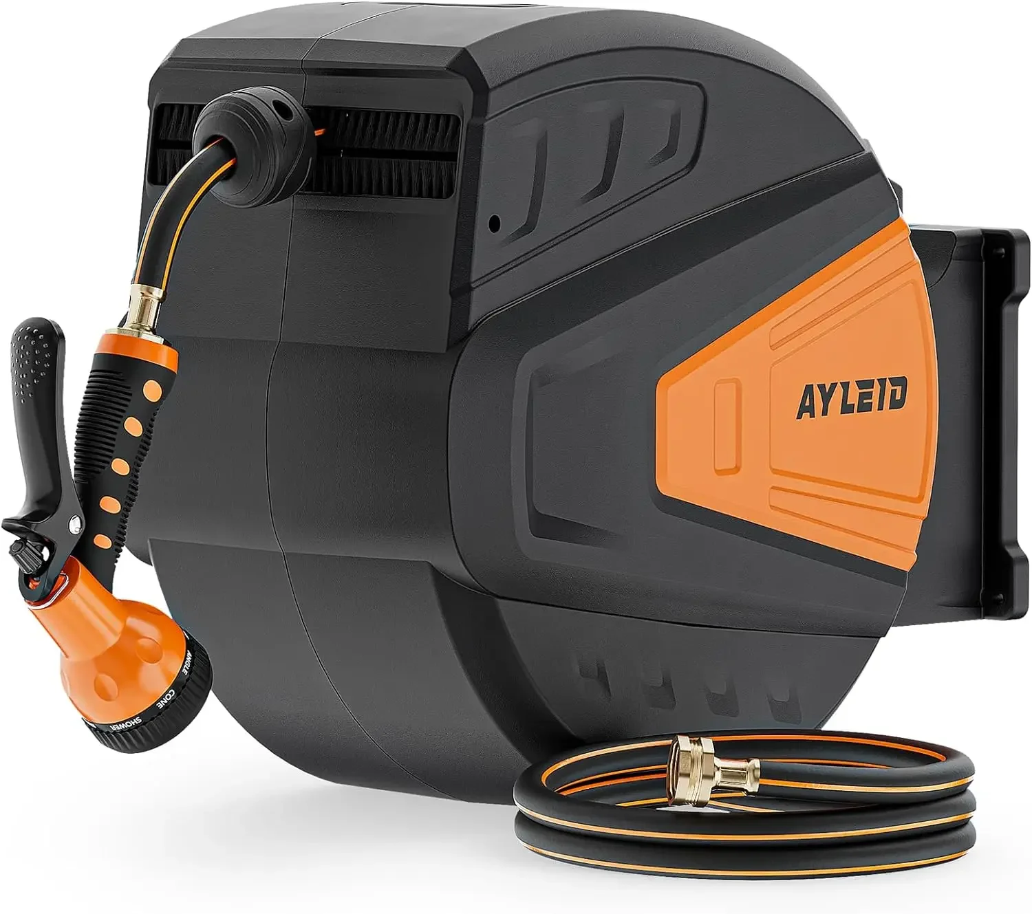 

1/2 in x 130 ft Wall Mounted Hose Reel, with 9- Function Sprayer Nozzle, Any Length Lock/Slow Return System/180°Swivel Bracket