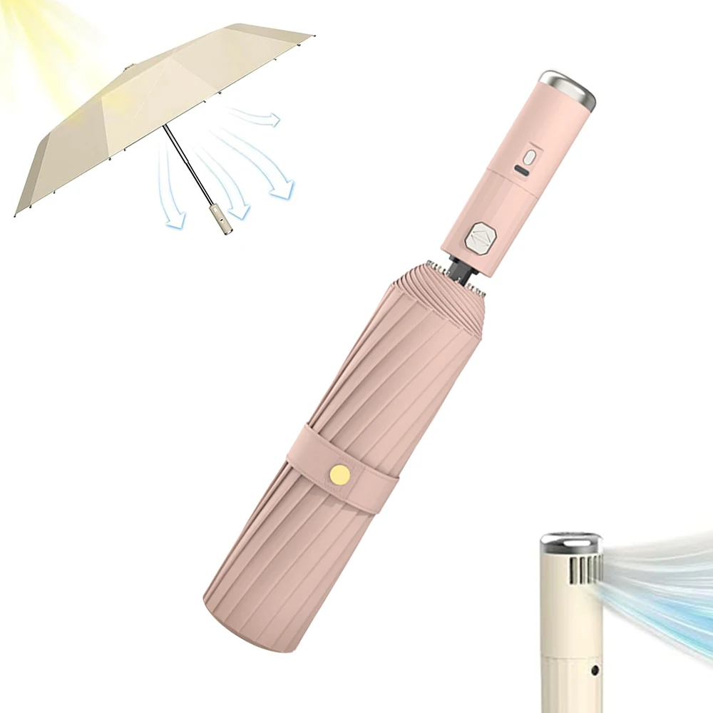 Description Picture 5 of item3 in 1 Sun Protection Umbrella with Fan,USB Rechargeable Automatic Folding UV Umbrella,Portable Sun Travel Umbrella for Travel