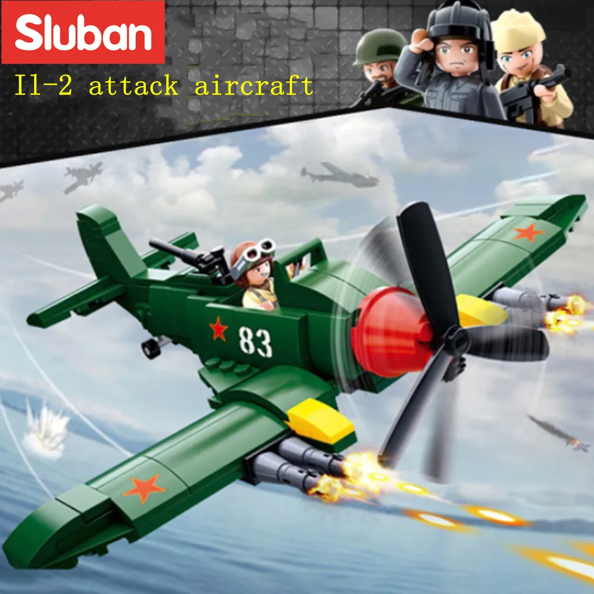 Sluban Blocks Bricks WWII Allied Ground Attack Aircraft Model Army Plane B0683 