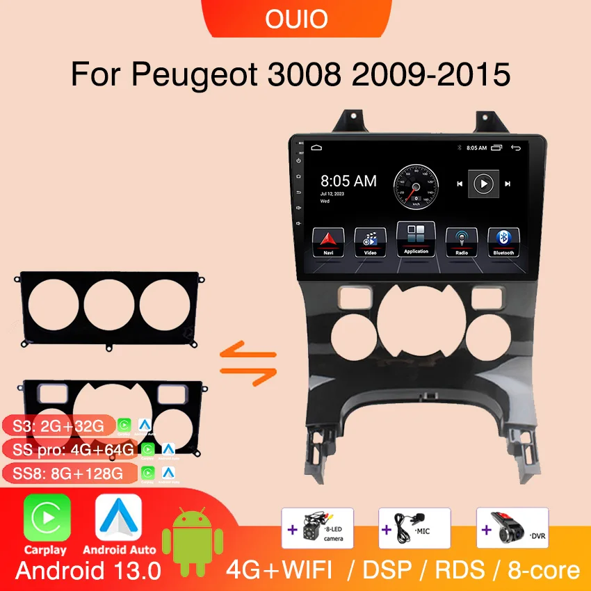 Android 13 8Gb + 128Gb Radio Per Peugeot 3008 2009 2010 2011-2015 Car Stereo Multimedia Player Carplay Auto Navigazione Gps 2Din