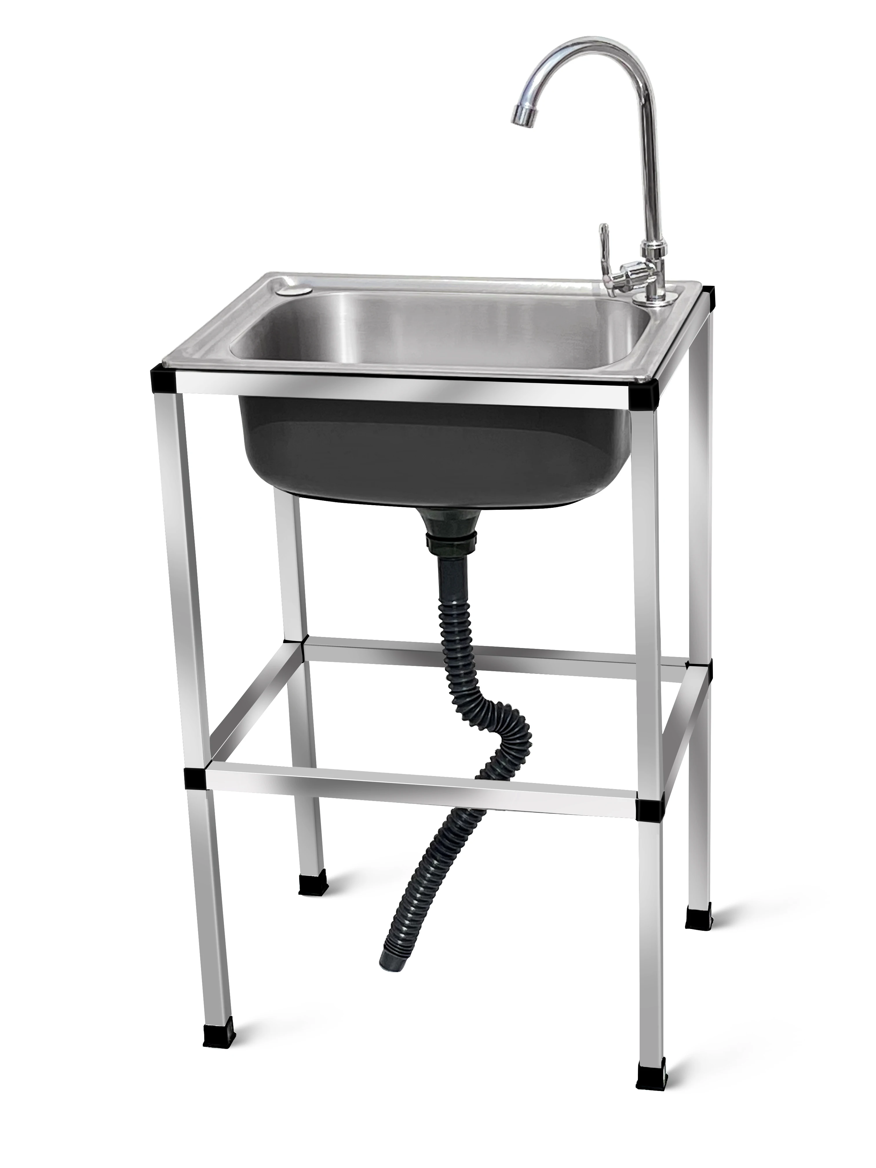 Kitchen Thickened Stainless Steel Sink Single Sink with Bracket Dishwashing Washing Basin Large Single Basin withShelf