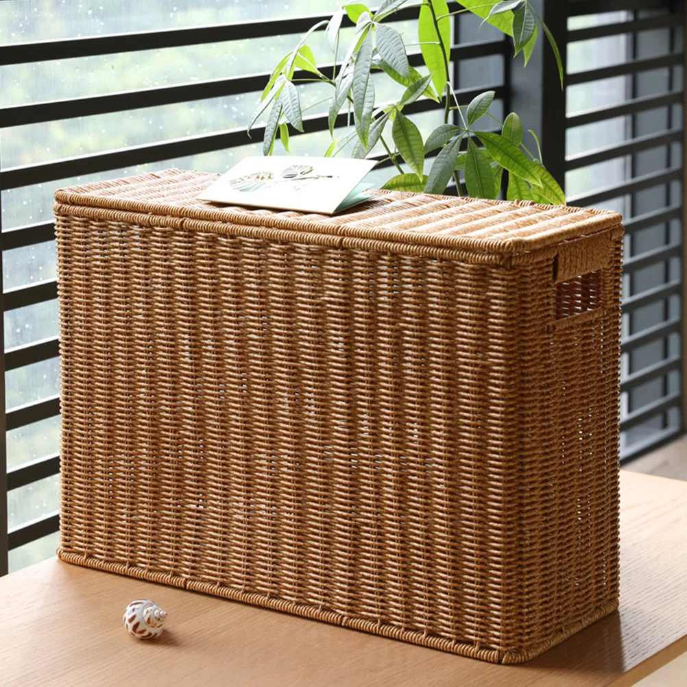 Narrow and Tall Storage Box with Lid Basket Magazine Holder Wicker Plastic Baskets Lids Child 3