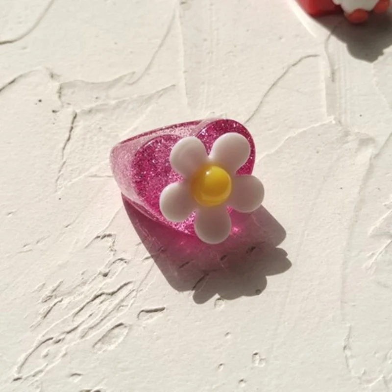 Finger Ring Animal Ring Acrylic Resin Cartoon Animal Love Flower Ring for Women Girls Party Jewelry Gifts