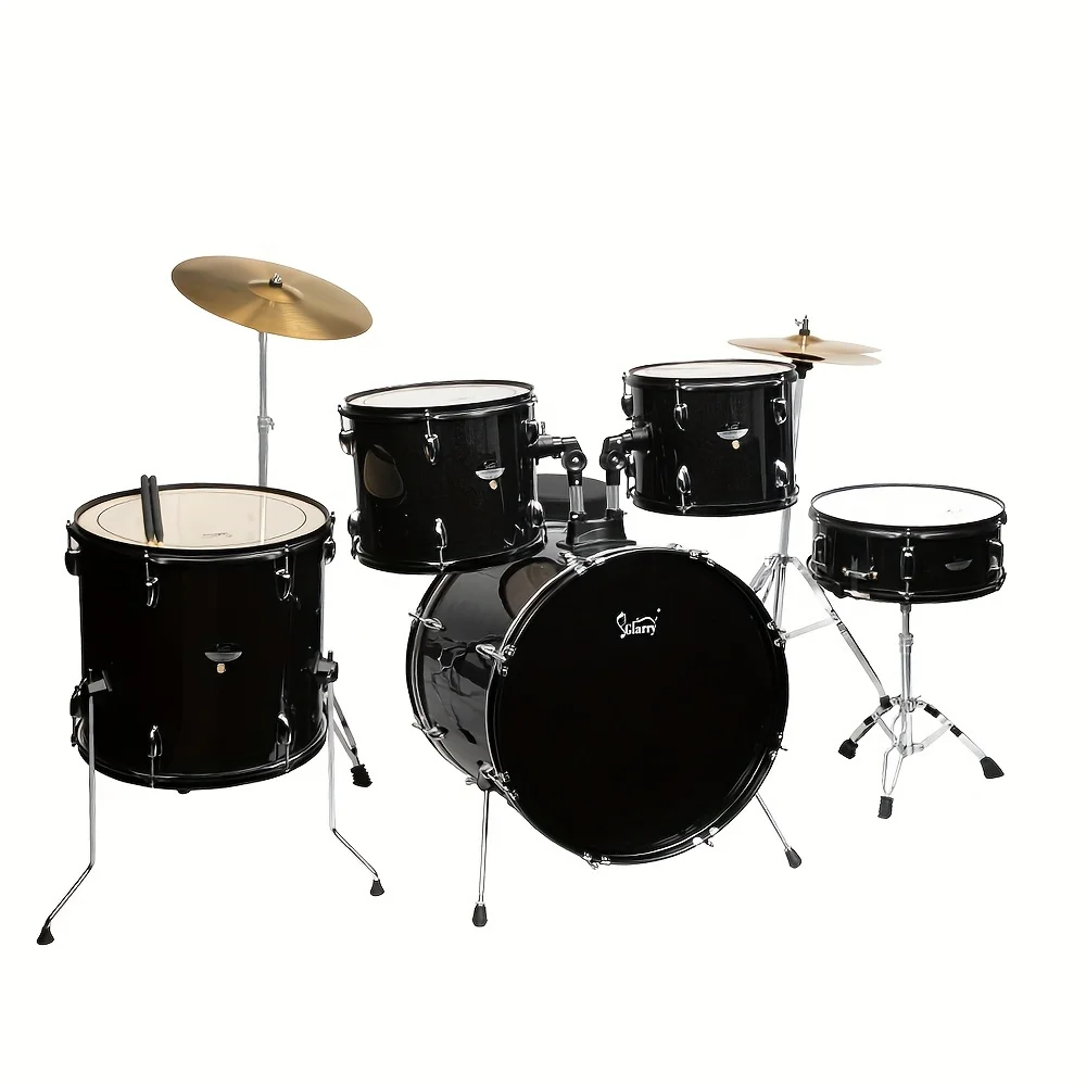 Glarry Full Size Adult Drum Set 5-Piece Black With Bass Drum, Two Tom Drum, Snare Floor Tom, 16" Ride Cymbal,